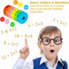 Set de 2 magneți educativi pentru matematică, băiat cu ochelari rotunzi care ridică degetul, înconjurat de exerciții scrise de mână, cu cilindrul alături.