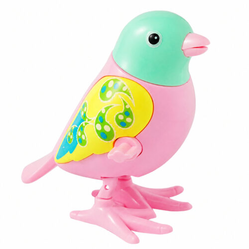Animăluțe Fidget care merg, păsărică mecanică roz cu cap verde mentă, cioc roz, aripă galben-verde cu model și lăbuțe roz