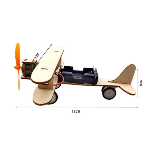 avion-stem-din-lemn-dimensiuni Avion STEM din lemn, biplanul din lemn văzut lateral, cu cotele 18 cm, 9 cm și 15 cm marcate