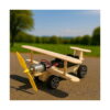 avion-stem-din-lemn-model-asamblat Avion STEM din lemn, biplanul din lemn pe asfalt, în aer liber, cu motor, fire și elice galbenă