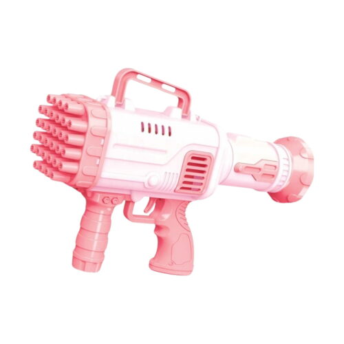 Bazooka pentru baloane de săpun, roz pentru baloane de săpun, vedere laterală pe fundal alb.