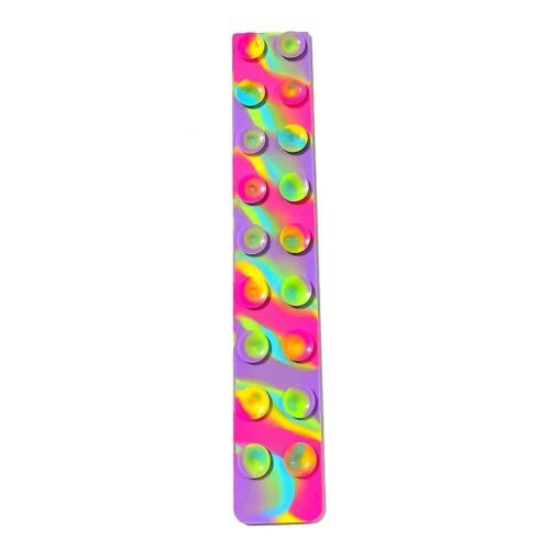 Benzi Fidget Squidopops XL, bandă Fidget verticală din silicon, marmorată în roz, mov, galben și verde