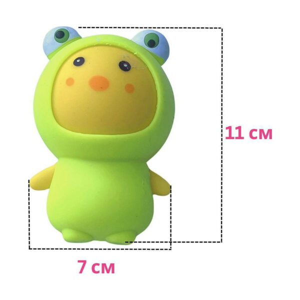 broscuta-bebelus-squishy-dimensiuni Broscuță bebeluș squishy, grafic de dimensiuni cu squishy-ul broscuță marcat 11 cm înălțime și 7 cm lățime