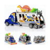 camion-de-transport-pentru-copii-cu-dinozauri Camion de transport pentru copii cu dinozauri, transportator albastru-argintiu cu dinozauri și ouă pe platformă