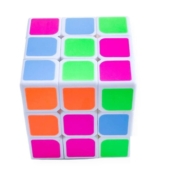 cub-magic-curcubeu Cub magic curcubeu, 3x3 cu corp alb și fețe neon roz, albastru, verde și portocaliu
