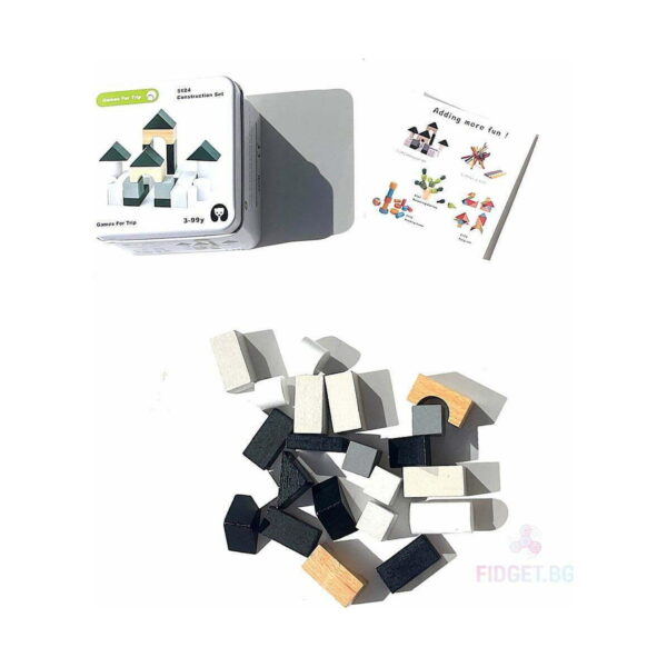 cuburi-constructie-lemn-castel-montessori-continut-2 Cuburi construcție, cutia metalică, broșura cu idei de construcții și grămada de piese de lemn