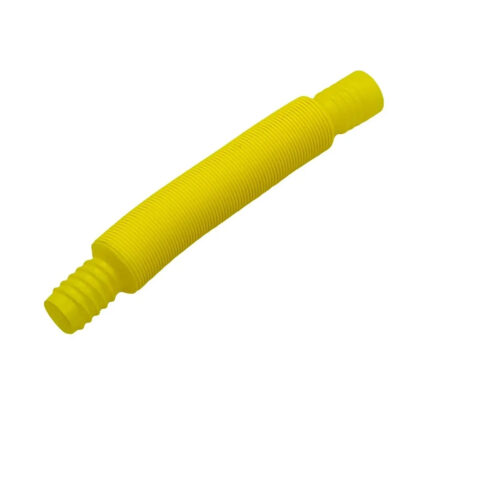 Fidget Pop Tubes galben, fidget galben, striat, cu capete telescopice, pe fundal alb