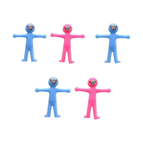 Figurine din cauciuc Huggy Wuggy, cinci figurine elastice din cauciuc tip Huggy Wuggy, trei albastre și două roz