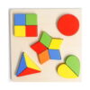 forme-de-puzzle-din-lemn-montessori Forme de puzzle din lemn Montessori, placă de cu forme geometrice colorate, patru pătrate, un cerc roșu