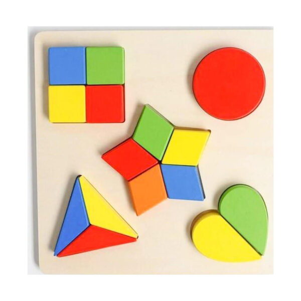 forme-de-puzzle-din-lemn-montessori Forme de puzzle din lemn Montessori, placă de cu forme geometrice colorate, patru pătrate, un cerc roșu