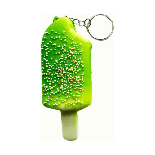 Înghețată squishy cu parfum delicat, breloc squishy înghețată verde cu bilute colorate, colț mușcat, băț alb și inel de chei