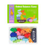 Joc de echilibru Montessori cu animale, cutia verde Animal Balance Game și, dedesubt
