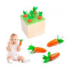 joc-montessori-morcov-din-lemn-continut Joc Montessori Morcov din lemn, cutia din lemn cu capac verde și șase morcovi introduși