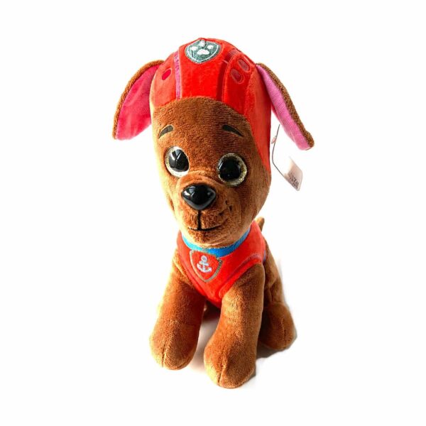 jucarie-de-plus-paw-patrol-zuma Jucărie de pluș Paw Patrol Zuma, Zuma din Paw Patrol: cățeluș maro cu cască portocalie și vestă portocalie cu simbol