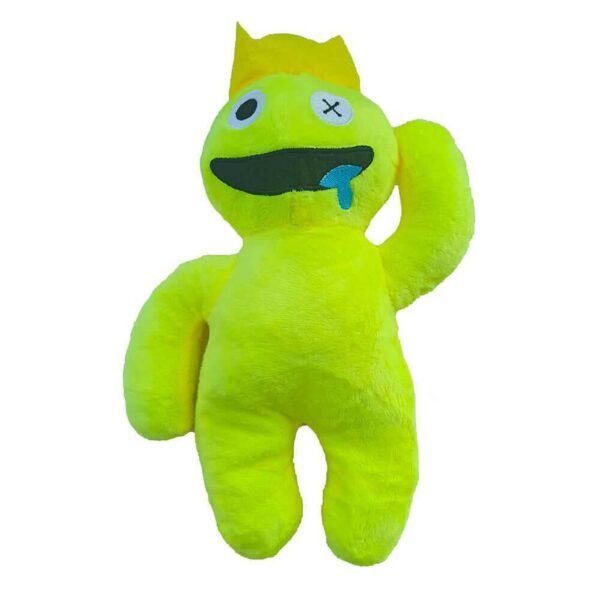 jucarie-de-plus-rainbow-friends-30-cm-neon-si-galbena Jucărie de pluș Rainbow Friends, verde neon din Rainbow Friends, cu coroniță galbenă, un ochi rotund și unul în formă de X