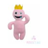 Jucărie de pluș Rainbow Friends, roz pal cu coroană galbenă, un ochi marcat cu X și brațul ridicat