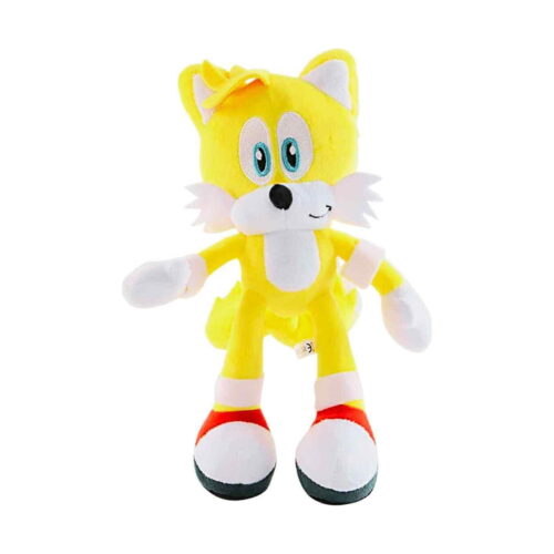 Jucărie de pluș Sonic, tails din Sonic: vulpe galbenă cu bot alb, mănuși albe și pantofi roșii cu alb