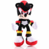 Jucărie de pluș Sonic, shadow din Sonic: personaj negru cu dungi roșii, mănuși albe, brâu auriu și pantofi albi cu roșu