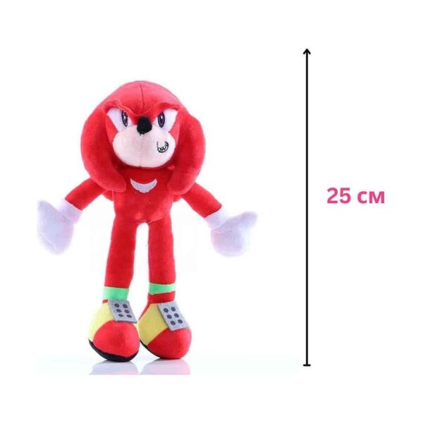 Jucărie de pluș Sonic, jucăria Knuckles cu o săgeată verticală și marcajul 25 scris cu caractere chirilice