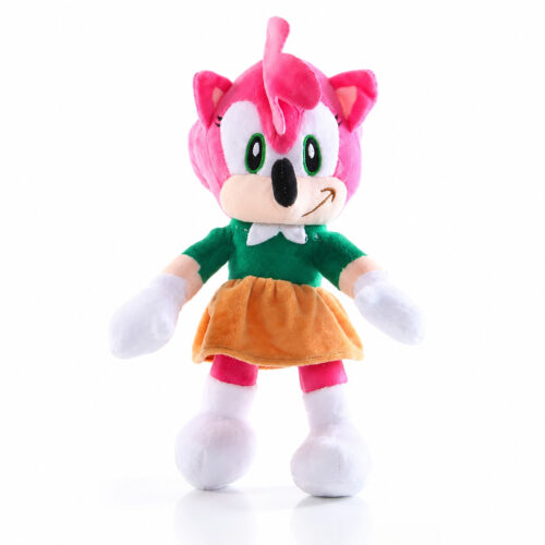 Jucărie de pluș Sonic, amy Rose din Sonic: arici roz cu bluză verde, fustă portocalie și cizmulițe albe