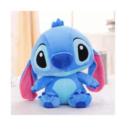 Jucărie de pluș Stitch, albastră, așezată, cu urechi lungi și burtă bleu