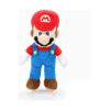 jucarie-de-plus-super-mario-albastra-si-rosie-2 Jucărie de pluș Super Mario, vedere frontală ușor înclinată, sprijinită pe un suport transparent, fundal alb