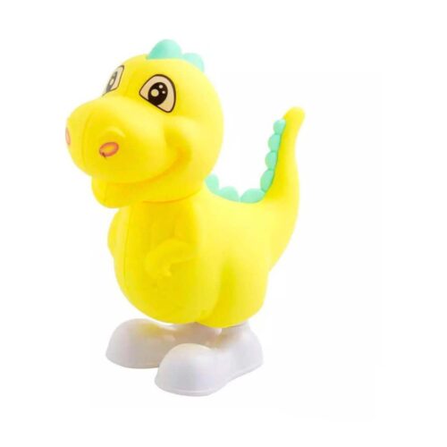 Animăluțe Fidget care merg, dinozaur mecanic galben cu creastă verde și lăbuțe albe, pe fundal alb