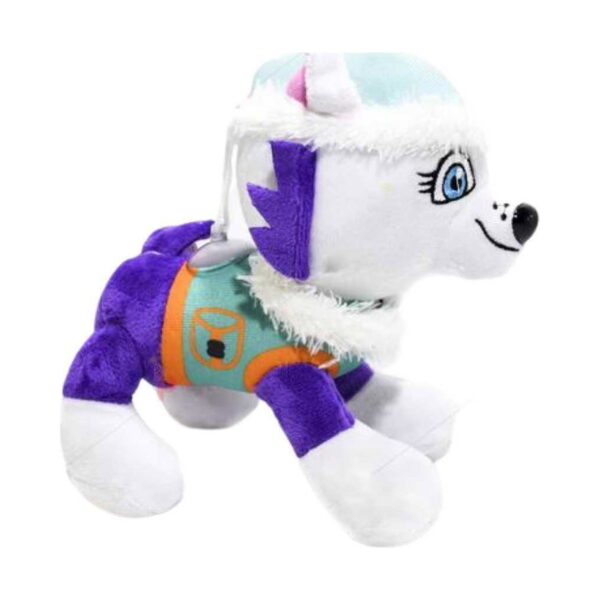 Jucării de pluș Paw Patrol, jucărie de pluș cățeluș alb cu costum mov și portocaliu și glugă albă cu blăniță (Everest)