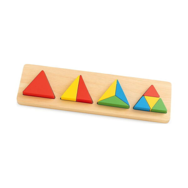 jucarii-montessori-din-lemn-9-in-1-jocuri-pentru-copii-isteti-detaliu-7 Jucării Montessori din lemn 9 în 1, placă îngustă din lemn cu patru triunghiuri: unul întreg roșu și trei împărțite în două