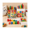 jucarii-montessori-din-lemn-9-in-1-jocuri-pentru-copii-isteti-lifestyle Jucării Montessori din lemn 9 în 1, setul Montessori din lemn întins pe o masă într-o cameră: plăci cu forme, cilindri