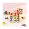 jucarii-montessori-din-lemn-9-in-1-jocuri-pentru-copii-isteti-lifestyle-3 Jucării Montessori din lemn 9 în 1, trei plăci verticale pe fundal roz, cu pătrate