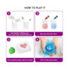Kit pentru 5 bombe de baie, grafic how to play it cu patru pași: amestecarea ingredientelor, adăugarea culorii