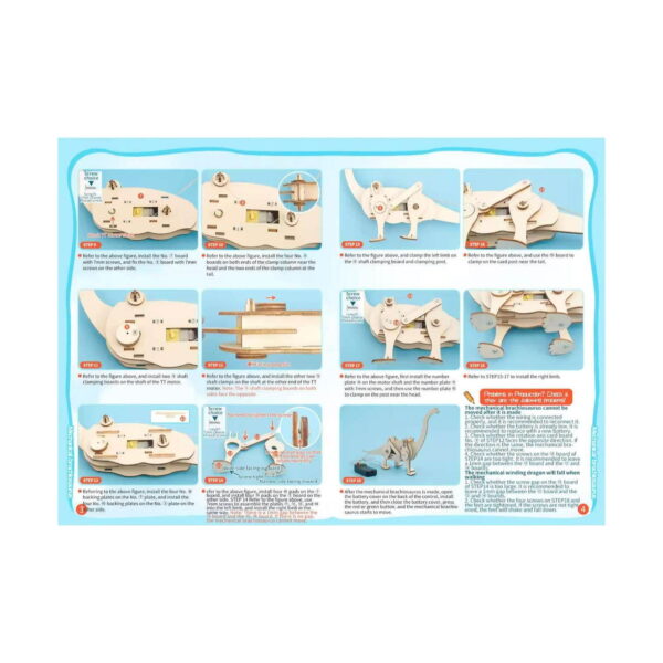 kit-stem-brachiosaurus-din-lemn-instructiuni Kit STEM Brachiosaurus din lemn, pagină de instrucțiuni cu aproximativ zece cadre ilustrate: corpul, picioarele