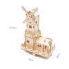 Kit STEM Moară de vânt din lemn, grafic de dimensiuni: moara asamblată, 23,6 cm înălțime, 15 cm lățime și 10 cm adâncime
