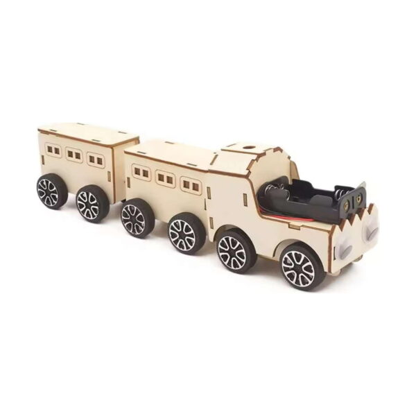 kit-stem-tren-din-lemn-model-asamblat Kit STEM Tren din lemn, placaj nevopsit, cu locomotivă și două vagoane
