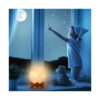 lampa-de-veghe-3d-luna-utilizare-4 Lampă de veghe 3D lună, scenă nocturnă la fereastră: un copil în pijama arată spre lună