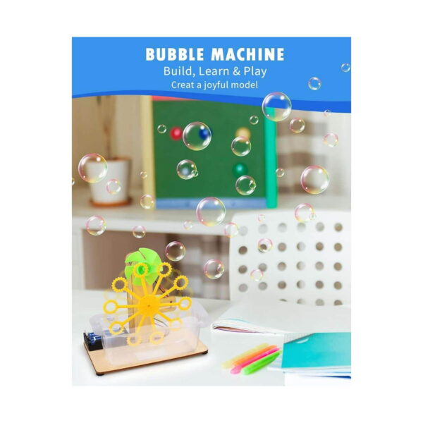 masina-automata-de-baloane-de-sapun-utilizare-2 Mașină automată de baloane de săpun, afiș promoțional cu titlul Bubble Machine și mașina asamblată producând multe baloane