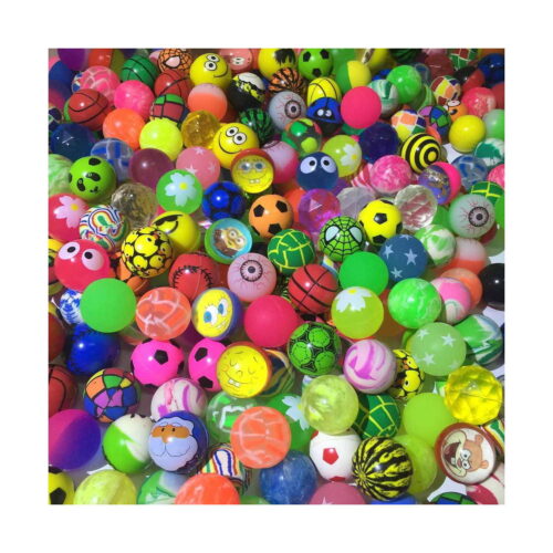 Mingi din cauciuc săltărețe, grămadă mare de mingi săltărețe colorate, cu emoticoane, stele, pepene și fețe desenate