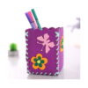 penar-diy-pentru-copii-mov Penar DIY pentru copii, suport din fetru mov cu fluture roz și floare portocaliu-verde, cu trei pixuri colorate