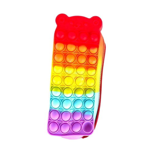 penar-pop-it-urs-20-10-cm Penar Pop It Urs, vertical, cu dungi curcubeu și cap cu urechi de urs roșu în partea de sus, pe fundal alb