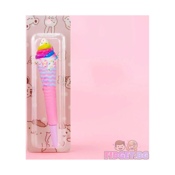 pix-squishy-catelus-ambalaj-2 Pix squishy, cu cap de înghețată multicoloră cu frișcă albă, în ambalaj blister
