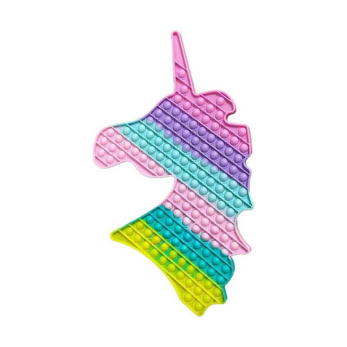 pop-it-unicorn Pop It unicorn, jucărie Pop It în formă de unicorn întreg, în benzi roz, mov, turcoaz și verde, pe fundal alb