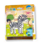 puzzle-din-lemn-6-in-1-cu-animalute-ambalaj-4 Puzzle din lemn 6 în 1 cu animăluțe, ambalajul puzzle-ului cu o zebră formată pe nouă cuburi, lângă un iaz și copaci