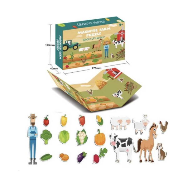 Puzzle, cutia produsului cu cote de dimensiuni (195 mm, 40 mm, 275 mm)