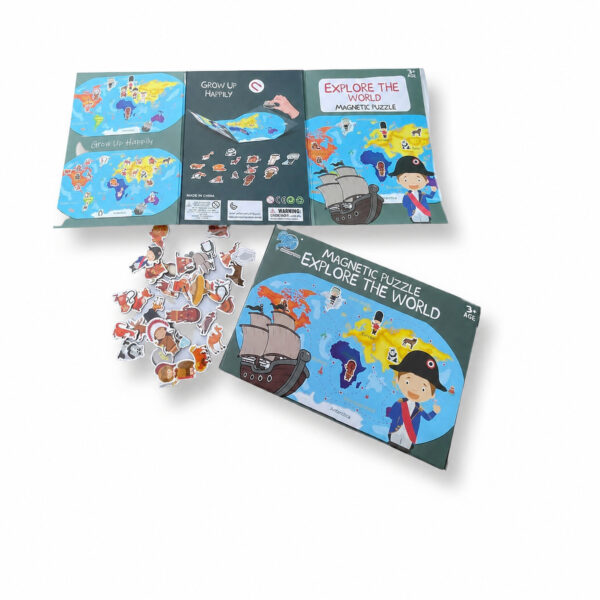 Puzzle magnetic pentru copii 2 în 1 Exploratorul, dosarul deschis cu harta și instrucțiunile