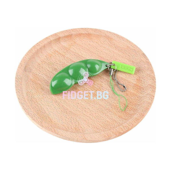 Set 2 jucării Fidget cu boabe de mazăre, păstaia verde cu lănțișor metalic și șnur verde