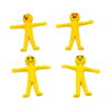 set-30-omuleti-squishy-din-cauciuc-continut-2 Set 30 omuleți squishy din cauciuc, patru figurine galbene văzute frontal, cu brațele întinse și expresii diferite: cu ochi