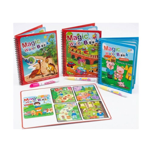 Set 4 cărți de colorat cu apă, coperți Magic Water Book cu dinozauri, vehicule și purceluși