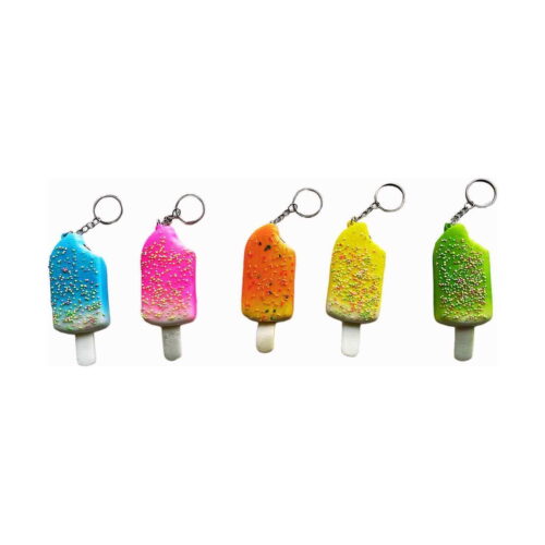 Set 5 squishy în formă de înghețată, cinci brelocuri squishy în formă de înghețată pe băț, în albastru, roz, portocaliu