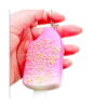Set 5 squishy în formă de înghețată, roz cu granule albe ținută în palmă, cu inelul de breloc vizibil